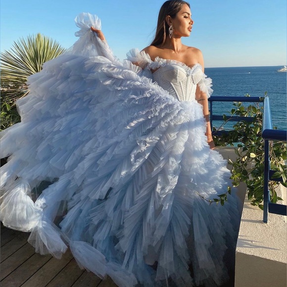 Milla Nova Light Blue All Ruffled Up Evening Fluffy Dress - Picture 1 of 9